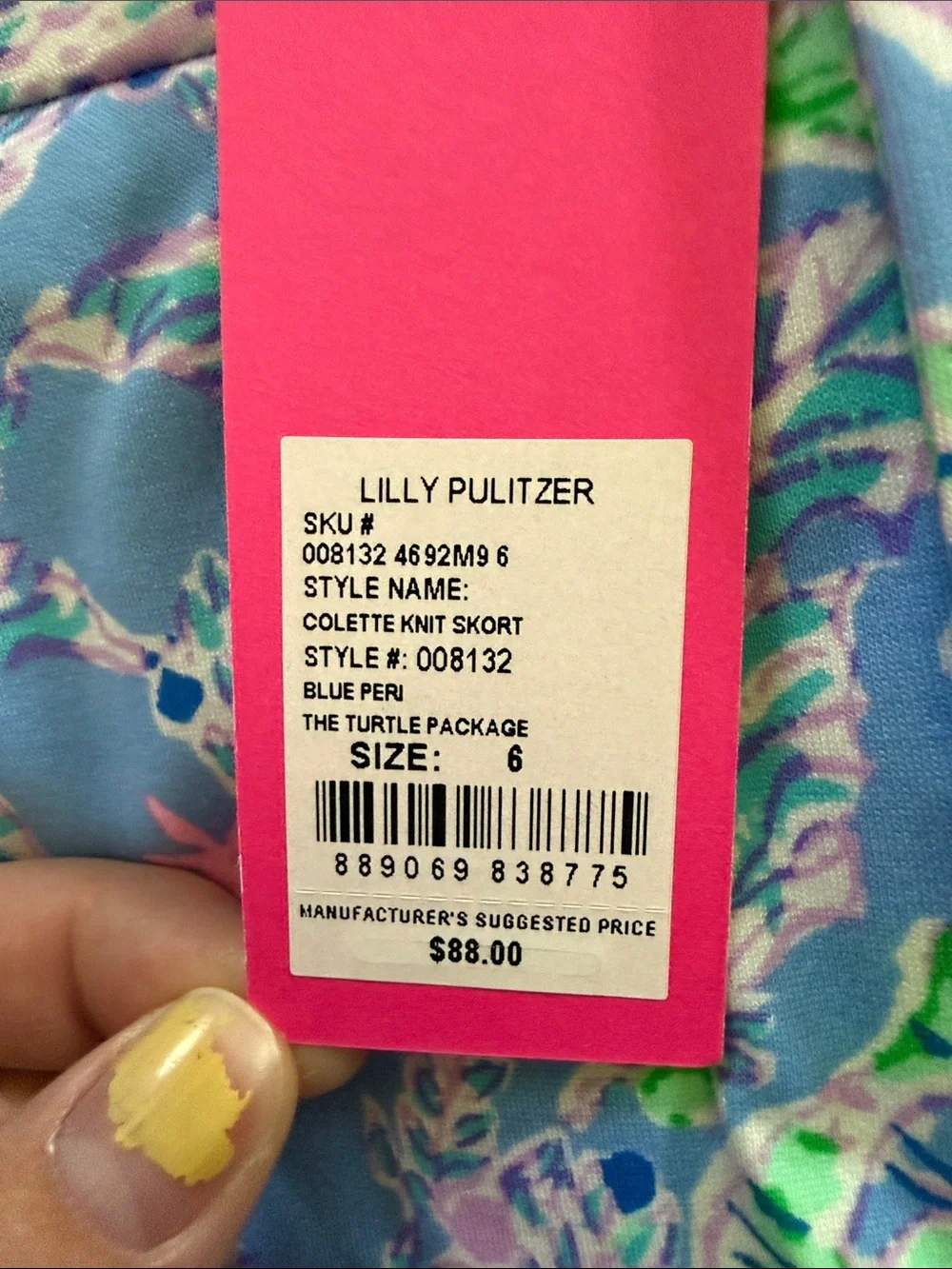 Lilly Pulitzer Light Blue Scalloped Hem Printed Skort with Pink and Lime Accents - Picture 2 of 4